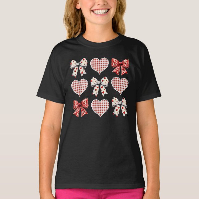 Valentinstag Hearts Leopard Coquette Bow T-Shirt (Vorderseite)
