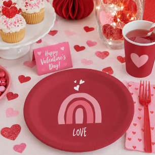 Valentinstag Heitere rote rosa Regenbogenherzen Pappteller