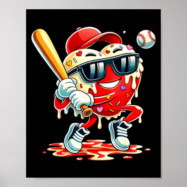 Valentinstag Herz Baseball Drip Eiscreme Jungen  Poster (Vorne)