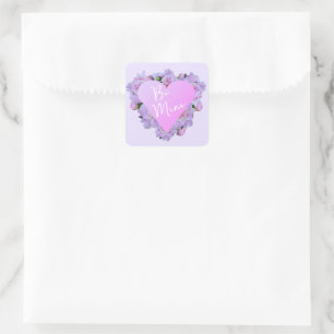 Valentinstag Herz Blume Lila Rosa Elegant Quadratischer Aufkleber