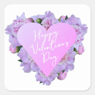 Valentinstag Herz Blume Lila Rosa Elegant Quadratischer Aufkleber