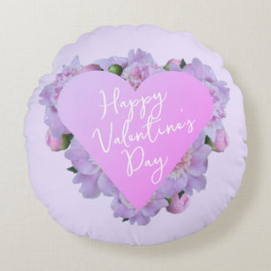 Valentinstag Herz Blume Lila Rosa Elegant Rundes Kissen