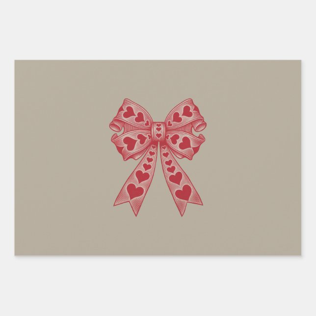 Valentinstag Herz Coquette Bogen Retro Valentine Geschenkpapier Set (Vorderseite)