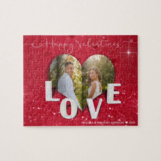 Valentinstag Herz Foto Roter Glitzer - Puzzle (Horizontal)