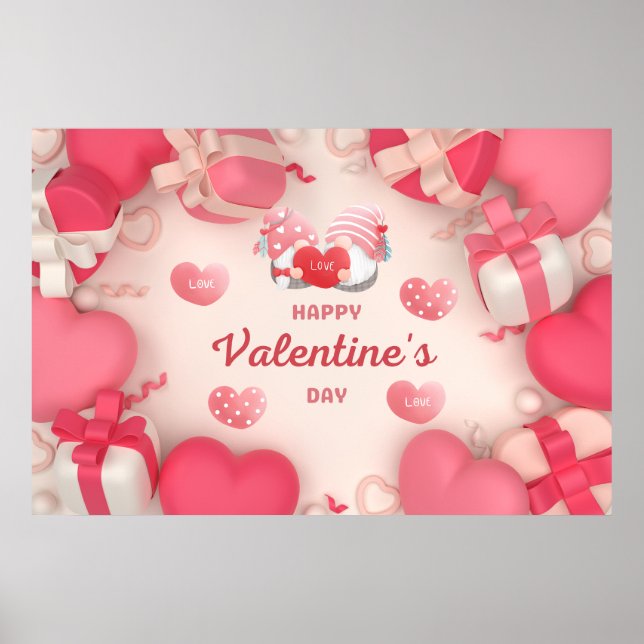 Valentinstag Herz, Geschenke und Gnome Poster (Vorne)