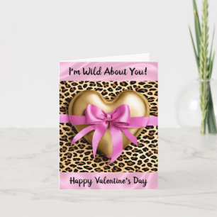 Valentinstag Herz Gold Pink Leopard Karte