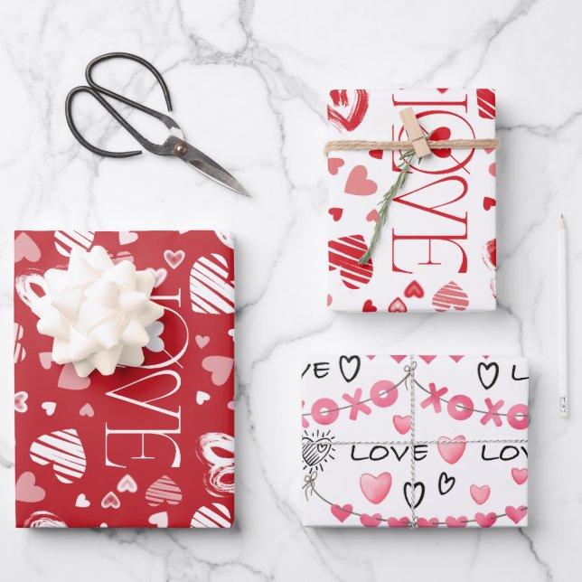 Valentinstag Herz Liebe Umschlagpapier Geschenkpapier Set (Vorderseite)