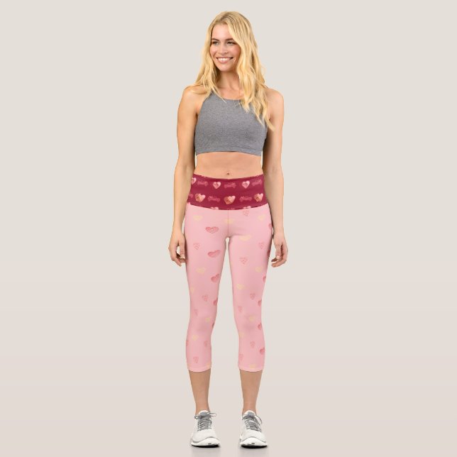 Valentinstag Herz LKW Yoga Pants Capri Leggings (Vorderseite)