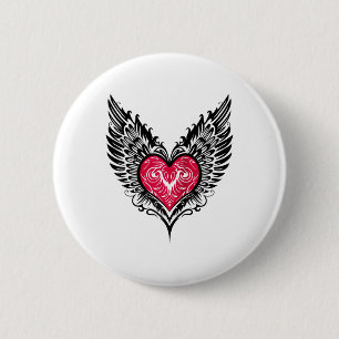 Valentinstag Herz mit Flügeln Tattoo Style Symbole Button