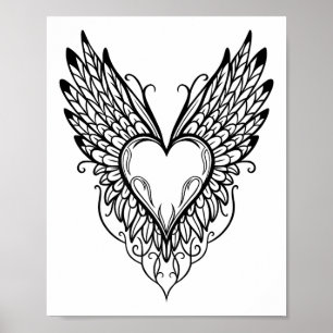 Valentinstag Herz mit Flügeln Tattoo Style Symbole Poster