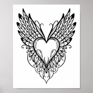 Valentinstag Herz mit Flügeln Tattoo Style Symbole Poster