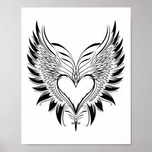 Valentinstag Herz mit Flügeln Tattoo Style Symbole Poster