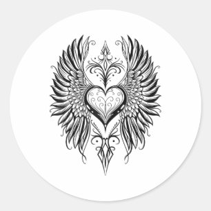 Valentinstag Herz mit Flügeln Tattoo Style Symbole Runder Aufkleber