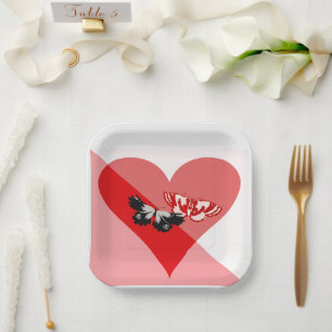  Valentinstag-Herz mit zwei Schmetterlingen  Pappteller