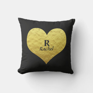 Valentinstag Herz Monogram Gold Schwarzes Elegant Kissen