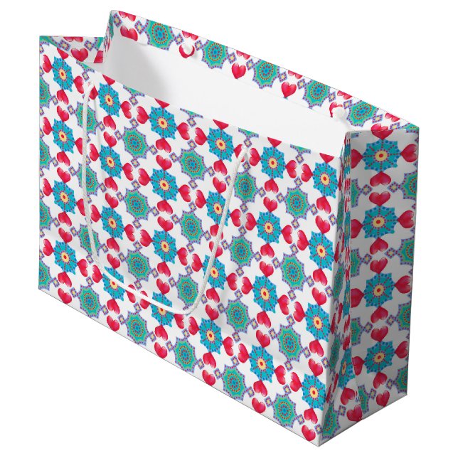 Valentinstag Herz Muster, große Geschenktasche Geschenktüte (Vorderseite Schrägansicht)