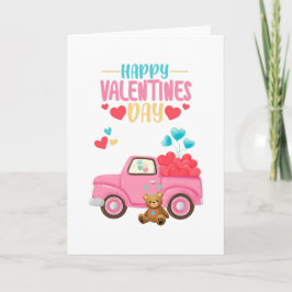 Valentinstag Herz rosa LKW Teddy Bärenkarte Dankeskarte