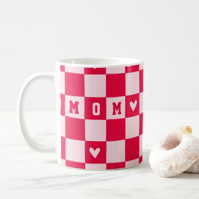 Valentinstag-Herz-Schachbrett-Mutter-Tasse Kaffeetasse (Mit Donut)