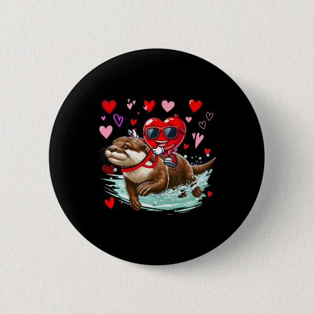 Valentinstag Herz Singles Reitotter Tier  Button (Vorderseite)