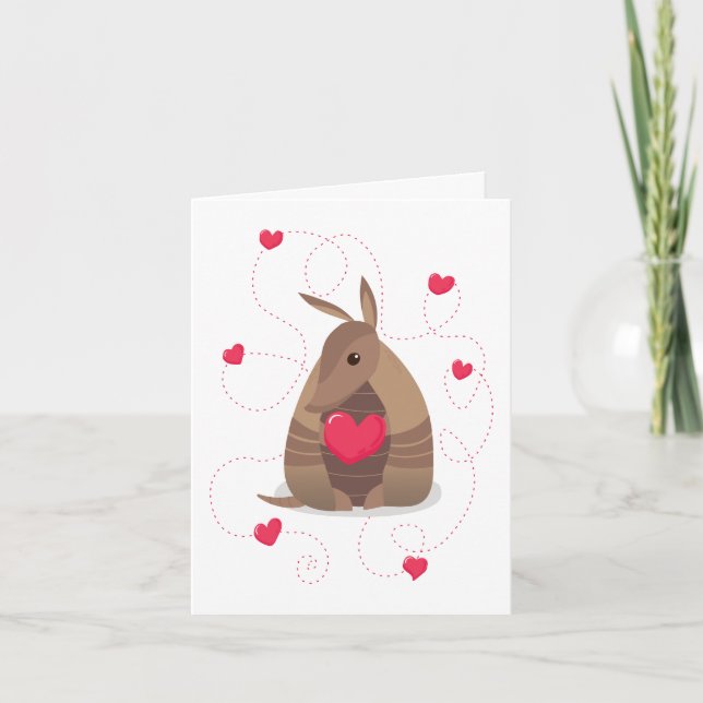 Valentinstag Herz Texas Armadillo Feiertagskarte (Vorderseite)