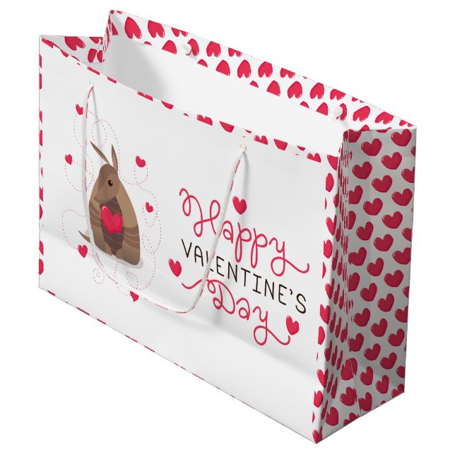 Valentinstag Herz Texas Armadillo Große Geschenktüte (Vorderseite Schrägansicht)