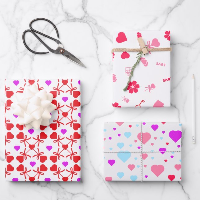Valentinstag, Herz und Liebe Geschenkpapier Set (Vorderseite)