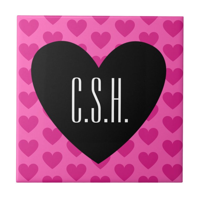 Valentinstag Herzblase Heißrosa Monogramm Fliese (Vorderseite)