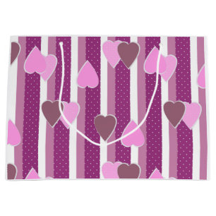 Valentinstag-Herzen auf gestreiftem Hintergrund  Große Geschenktüte