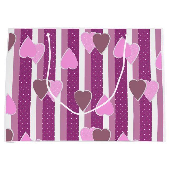 Valentinstag-Herzen auf gestreiftem Hintergrund  Große Geschenktüte (Vorderseite)
