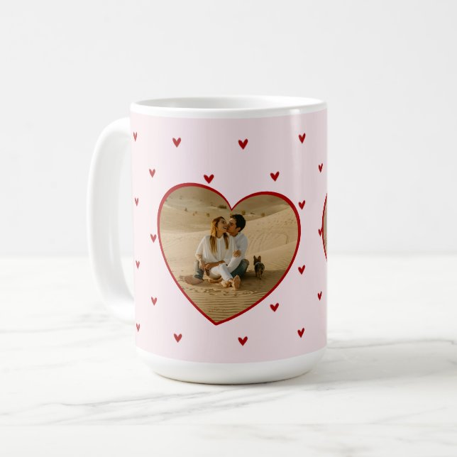 Valentinstag-Herzen Rot Pink Foto Kaffeetasse (Vorderseite Links)