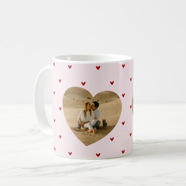Valentinstag-Herzen Rot Pink Foto Kaffeetasse (Vorderseite Links)
