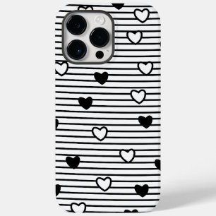 Valentinstag-Herzen Schwarz-Weiß-Streifenmuster Case-Mate iPhone 14 Pro Max Hülle