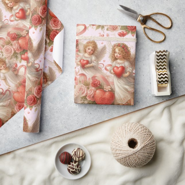  Valentinstag-Herzen und Engelsferien  Geschenkpapier (Kunsthandwerk)