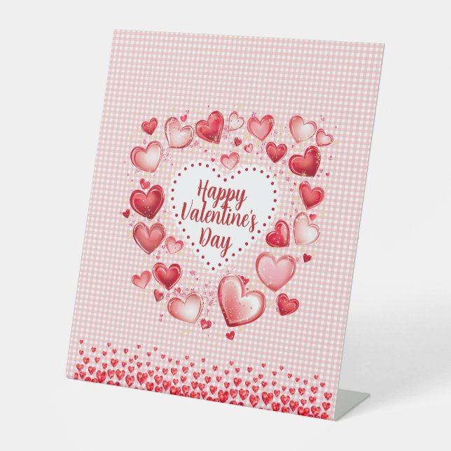 Valentinstag-Herzen und Gingham-Karo Sockelschild (Vorderseite)