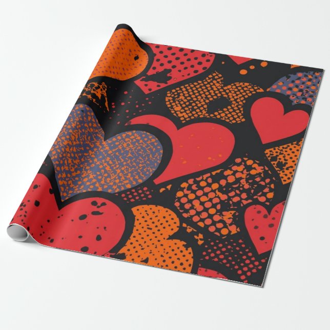 Valentinstag-Herzmuster – Retro-Pop-Art Geschenkpapier (Ungerollt)