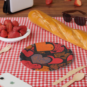 Valentinstag-Herzmuster – Retro-Pop-Art Pappteller