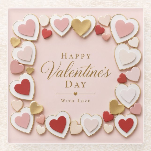 Valentinstag Herzrahmen mit Schichten Glasuntersetzer (Vorderseite)
