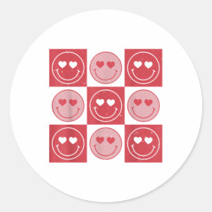 Valentinstag Hippie Groovy Smile Face Herzchen Che Runder Aufkleber