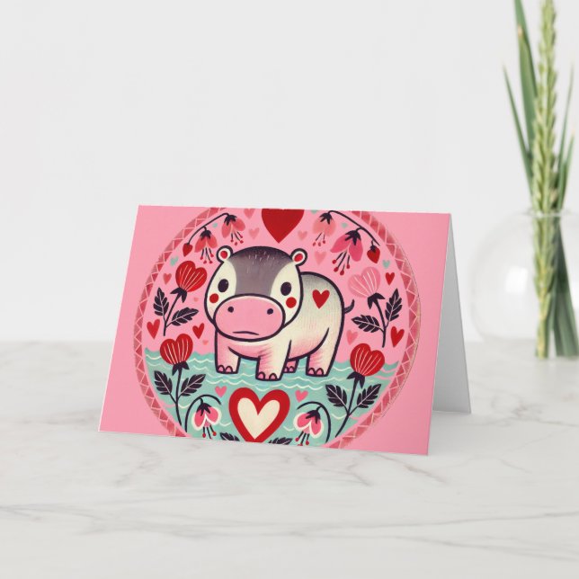 Valentinstag Hippo Hippopotamus Karte (Vorderseite)
