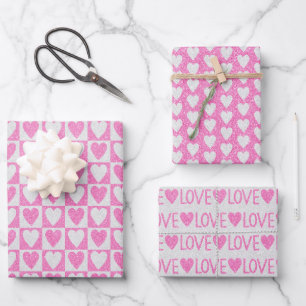 Valentinstag Hochzeit Rosa Glitzer Herz Geschenkpapier Set