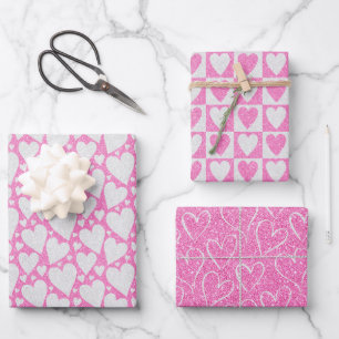 Valentinstag Hochzeit Rosa Glitzer Herz Geschenkpapier Set