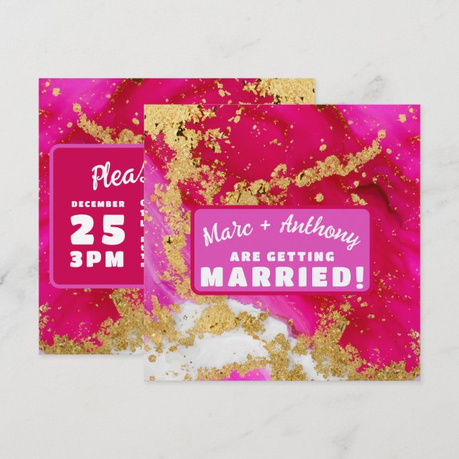 Valentinstag Hochzeit Rosa und Gold Save The Date (Vorne/Hinten)