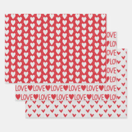 Valentinstag Hochzeit Roter Glitzer Herz Geschenkpapier Set