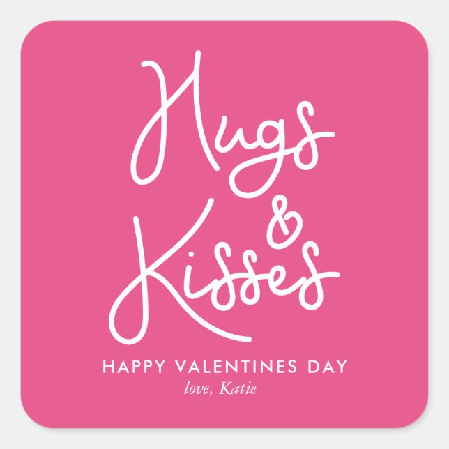 Valentinstag "Hugs and Kisses" Quadratischer Aufkleber (Vorderseite)