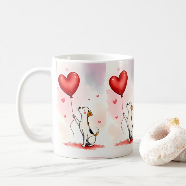 Valentinstag-Hund rote Herzen Tassen (Mit Donut)