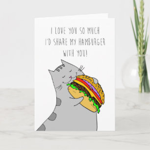 Valentinstag	I Liebe Sie Karte: Kitty & a Burger Feiertagskarte