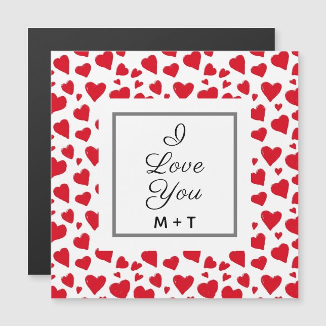 Valentinstag I Liebe You Red Hearts Personalisiert Magnetkarte (Vorne/Hinten)