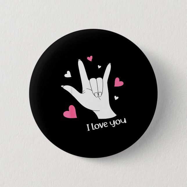 Valentinstag Ich Liebe Dich Hand Gebärdensprache A Button (Vorderseite)