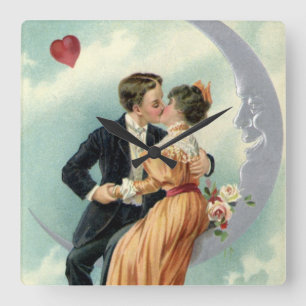 Valentinstag im viktorianischen Stil: Kuss auf dem Quadratische Wanduhr