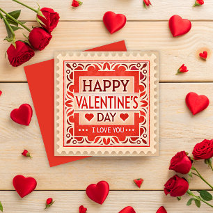 Valentinstag im Vintage-Rot-Stempel-Stil Feiertagskarte